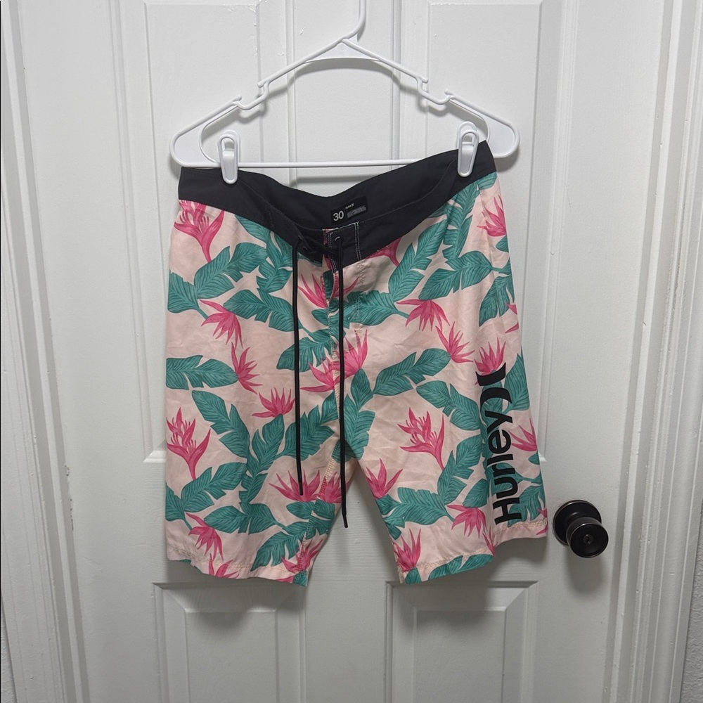 Hurley Tropical Floral Swim Trunks - Pink & Teal